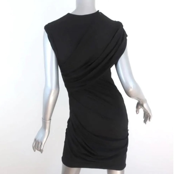 ALEXANDER WANG GODDESS MINI DRESS BLACK RUCHED DRAPED SLINKY PIQUE (Size 2) - Picture 4 of 6